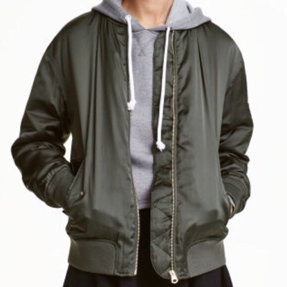 H&M Green Satin Bomber Jacket - Picture 1 of 2